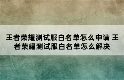 王者荣耀测试服白名单怎么申请 王者荣耀测试服白名单怎么解决